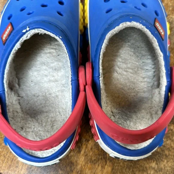 Crocs Clogs Youth Girls Boys 10/11 LEGO Blue Red Convertible Fleece Lined - Picture 11 of 13